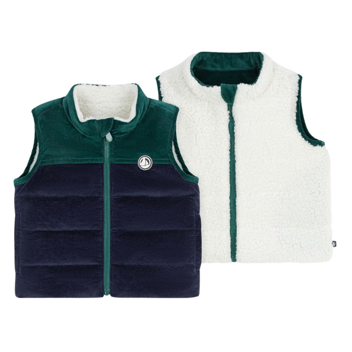 Petit Bateau - Bodywarmer omkeerbaar van fluweel en sherpa - Blauw/Groen