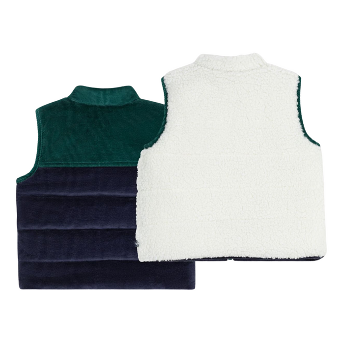 Petit Bateau - Bodywarmer omkeerbaar van fluweel en sherpa - Blauw/Groen