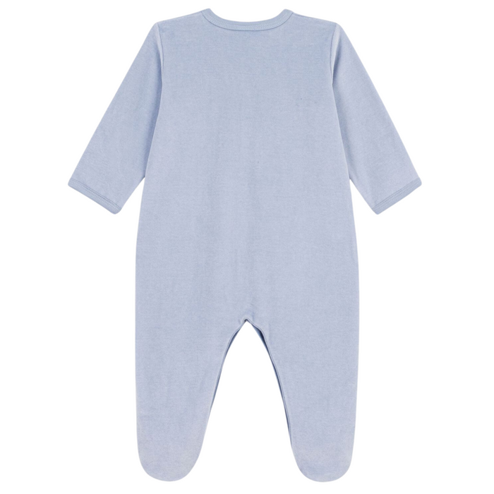 Petit Bateau - Effen fluwelen babypakje 'Je t'aime' - Blauw