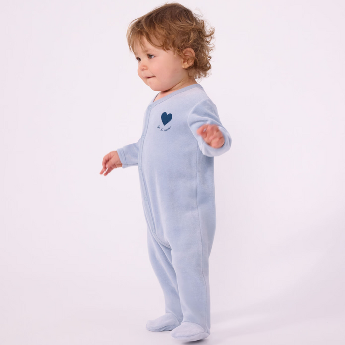 Petit Bateau - Effen fluwelen babypakje 'Je t'aime' - Blauw