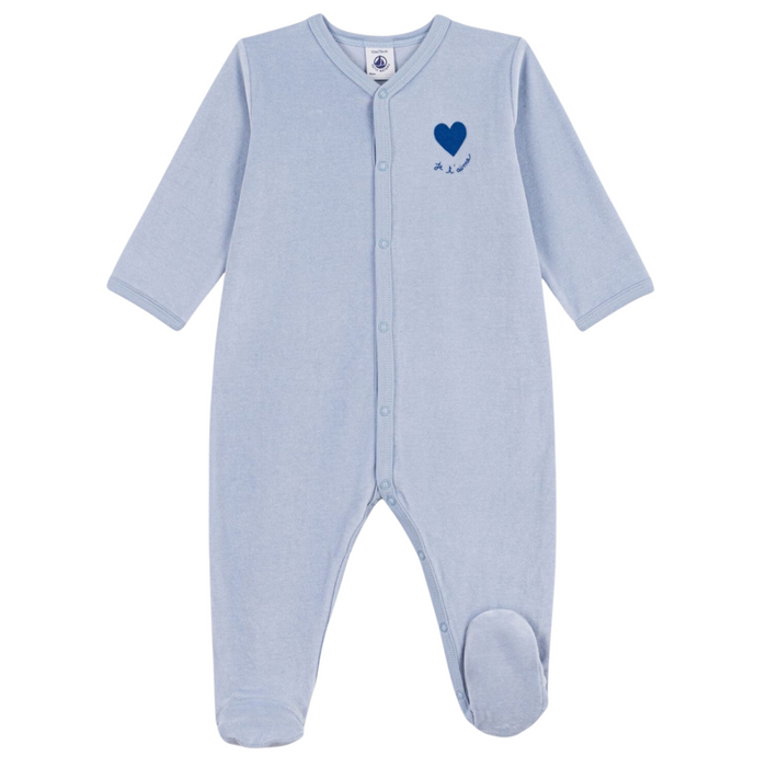 Petit Bateau - Effen fluwelen babypakje 'Je t'aime' - Blauw