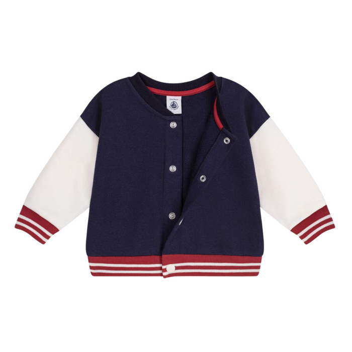 Petit Bateau - Tweekleurige katoenen sweater met drukknoopjes