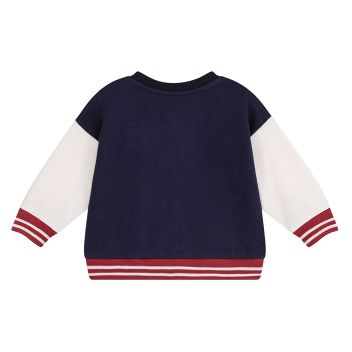 Petit Bateau - Tweekleurige katoenen sweater met drukknoopjes