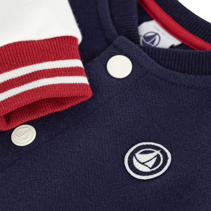 Petit Bateau - Tweekleurige katoenen sweater met drukknoopjes