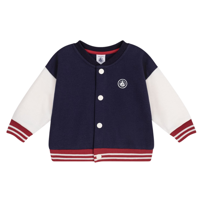 Petit Bateau - Tweekleurige katoenen sweater met drukknoopjes