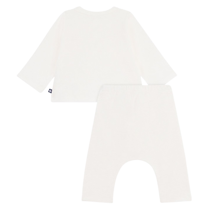 Petit Bateau - Tweedelige effen babyset met geborduurd hartje - Wit