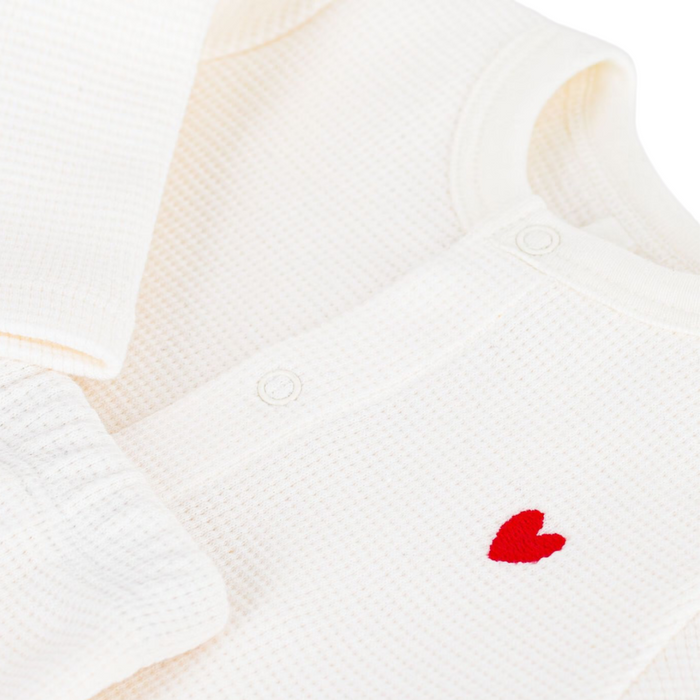 Petit Bateau - Tweedelige effen babyset met geborduurd hartje - Wit