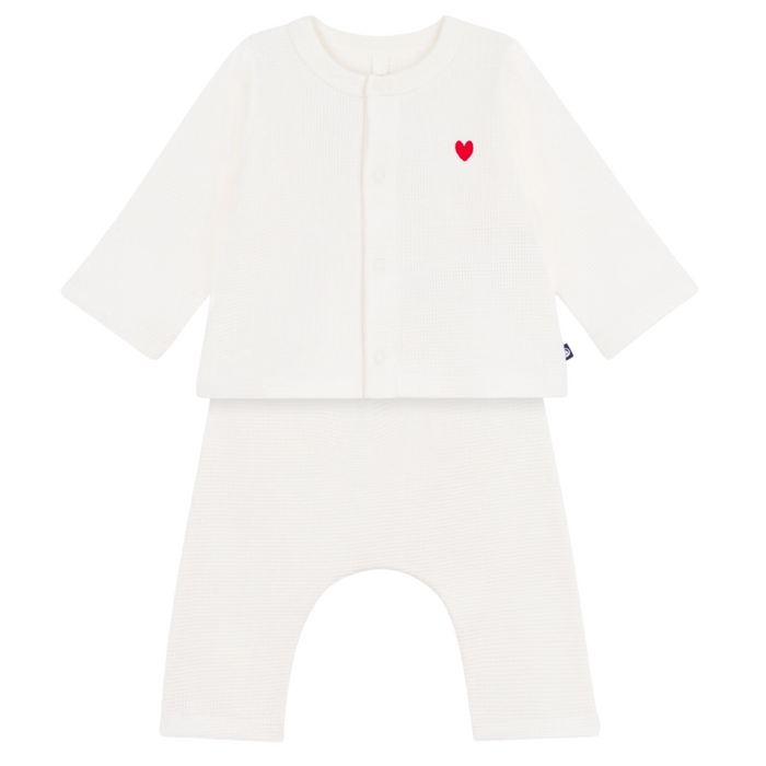 Petit Bateau - Tweedelige effen babyset met geborduurd hartje - Wit