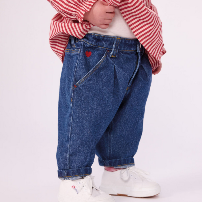 Petit Bateau - Effen denim broek met geborduurd hartje