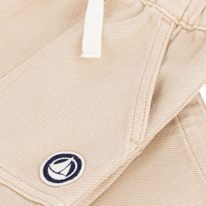 Petit Bateau - Effen katoenen broekje met badge in cargostijl - Beige