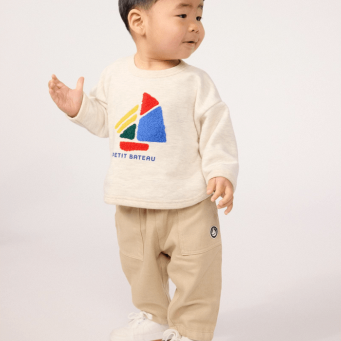 Petit Bateau - Effen katoenen broekje met badge in cargostijl - Beige