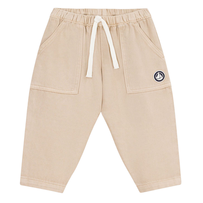 Petit Bateau - Effen katoenen broekje met badge in cargostijl - Beige
