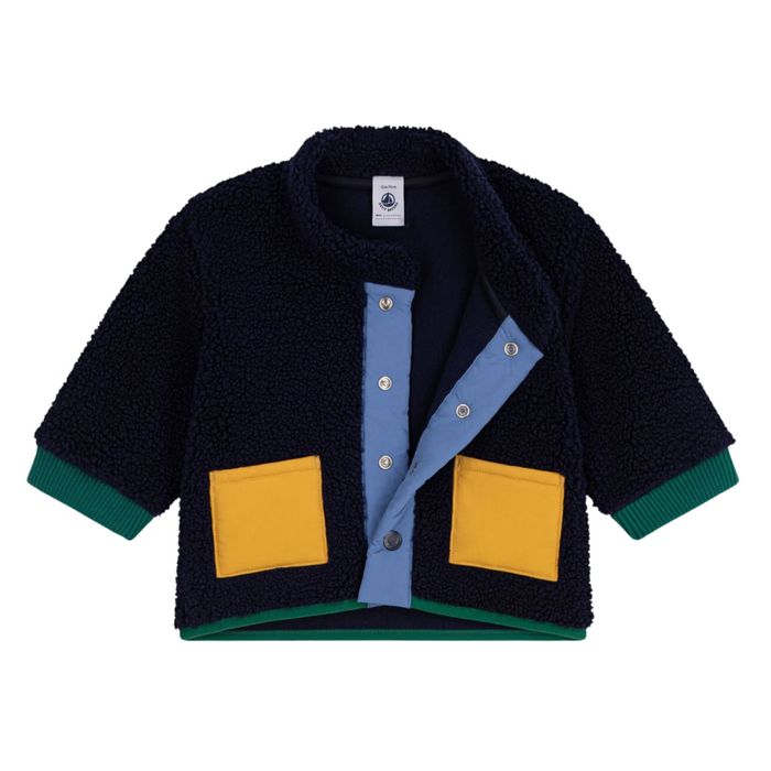 Petit Bateau - Effen jasje gewatteerd in sherpa - Navy Multicolour