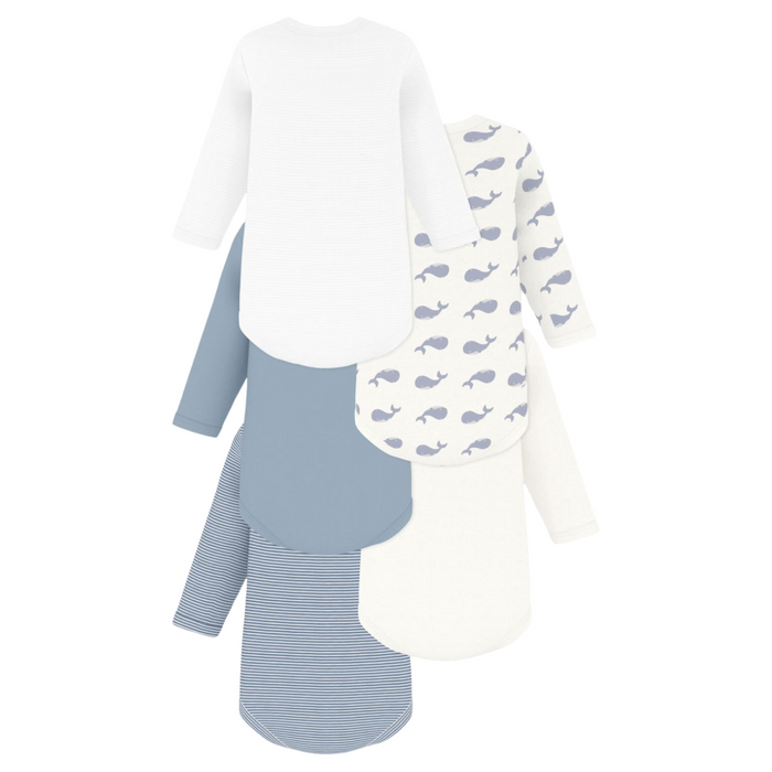 Petit Bateau - Set van 5 katoenen babybody's met lange mouwen en print