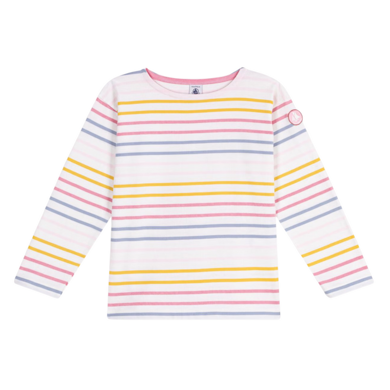 Petit Bateau - Katoenen gestreept marinetruitje - Wit/Multicolour