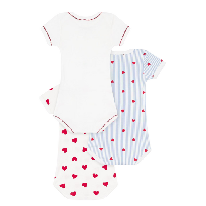 Petit Bateau - Set van 3 body's met korte mouwen - Hartjesprint