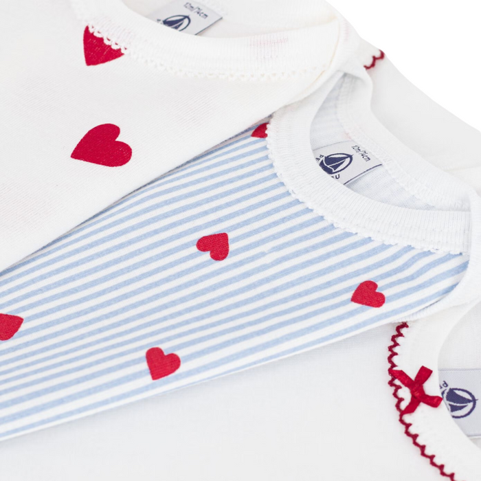 Petit Bateau - Set van 3 body's met korte mouwen - Hartjesprint