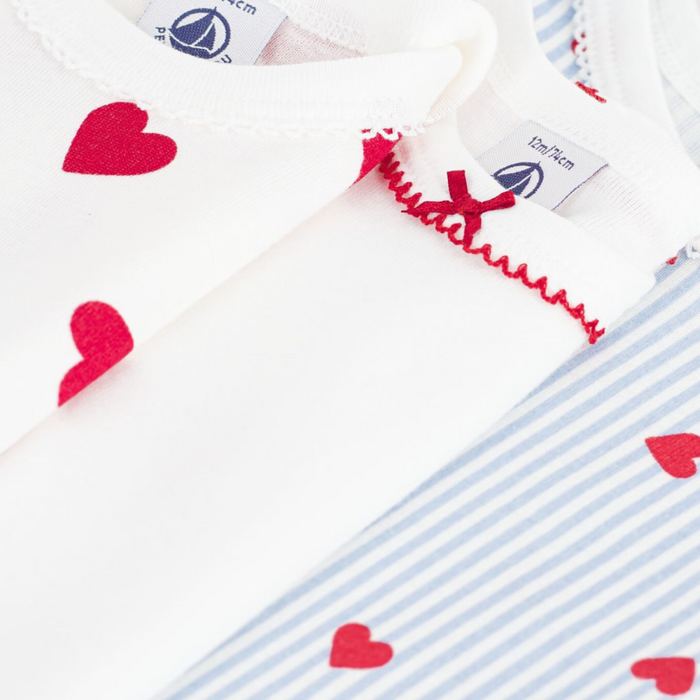 Petit Bateau - Set van 3 body's lange mouwen - Hartjes