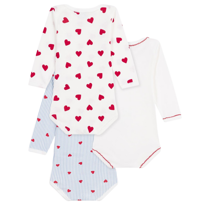 Petit Bateau - Set van 3 body's lange mouwen - Hartjes