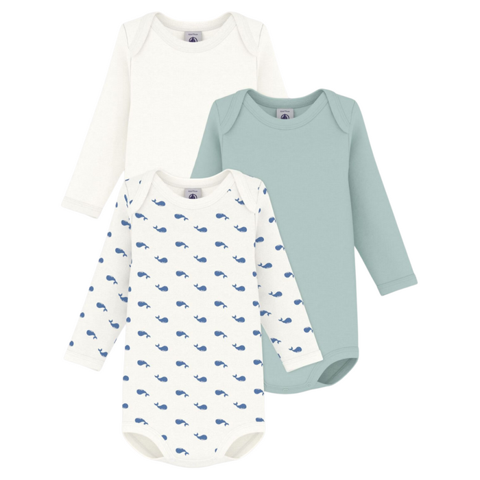 Petit Bateau - Set van 3 body's lange mouwen - Walvisjes