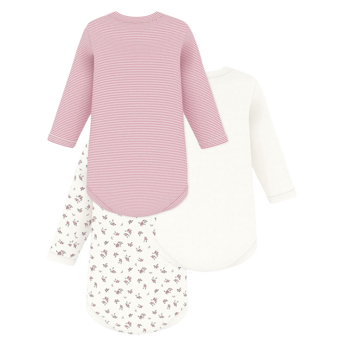 Petit Bateau - Set van 3 body's lange mouwen Bloemetjes