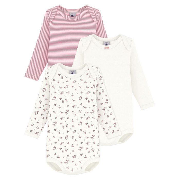 Petit Bateau - Set van 3 body's lange mouwen Bloemetjes