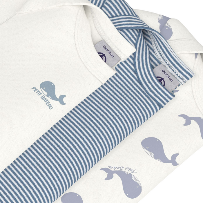 Petit Bateau - Set van 3 body's met korte mouwen - Walvis
