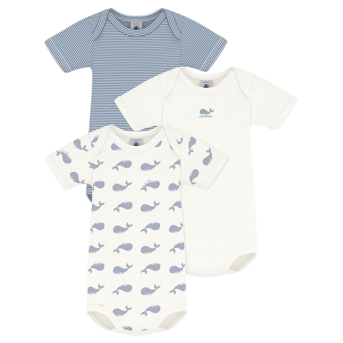 Petit Bateau - Set van 3 body's met korte mouwen - Walvis