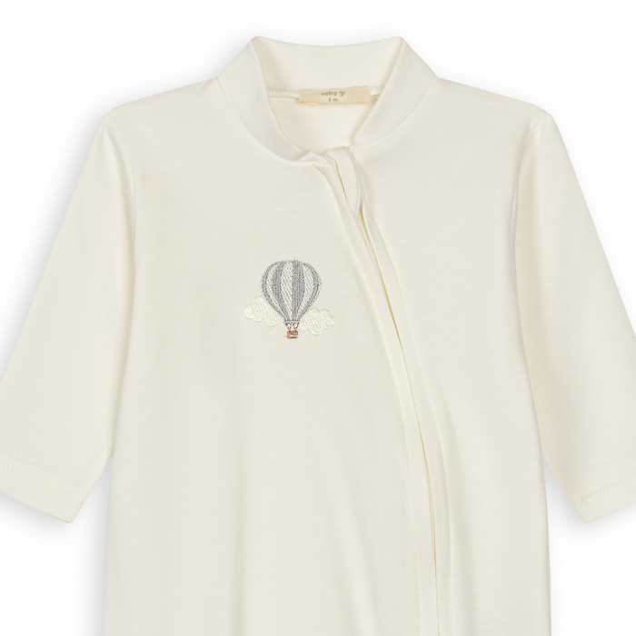 Baby Gi - Ivory cotton footie with zipper air balloon