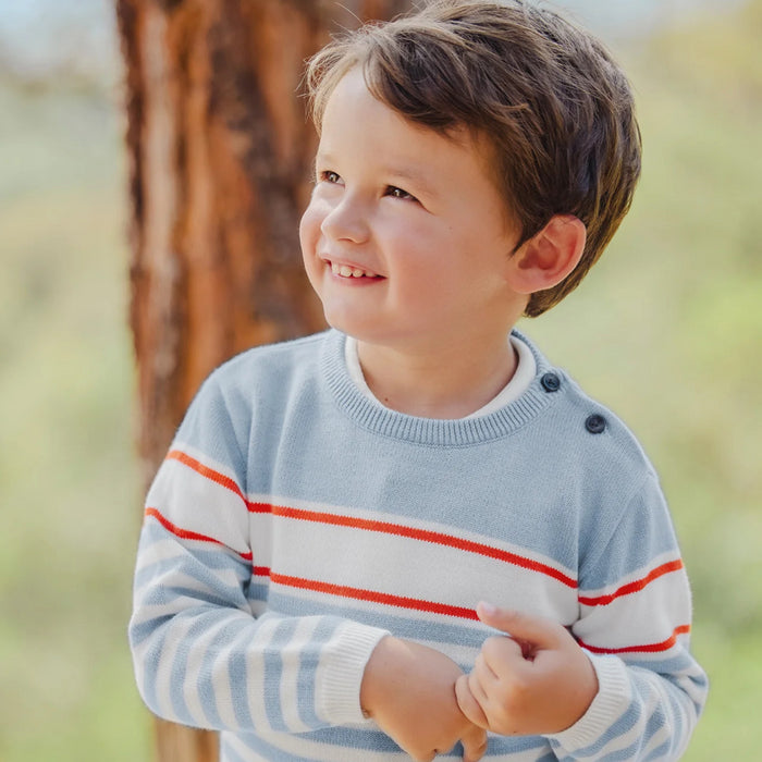 Tartine et Chocolat - Trui gestreept grijs matrozenblauw