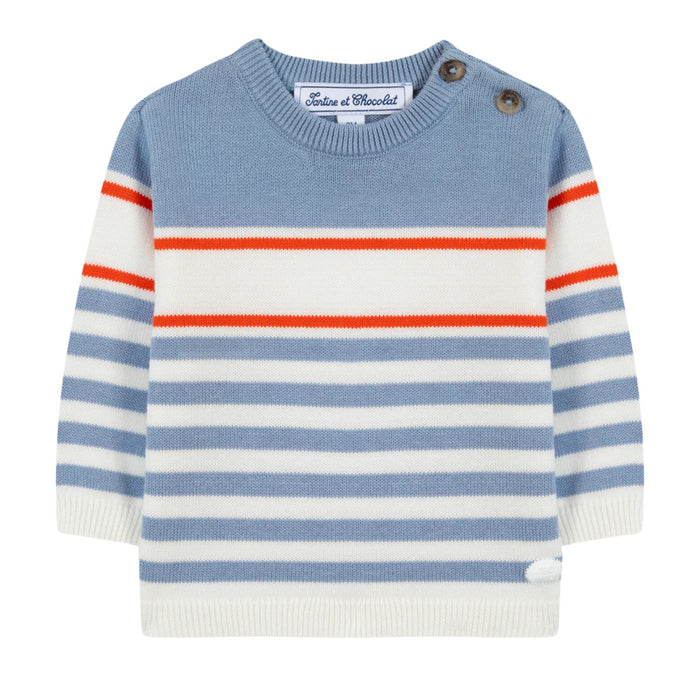 Tartine et Chocolat - Trui gestreept grijs matrozenblauw