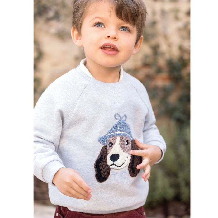 Tartine et Chocolat - Sweater in Chine blauw met hondje