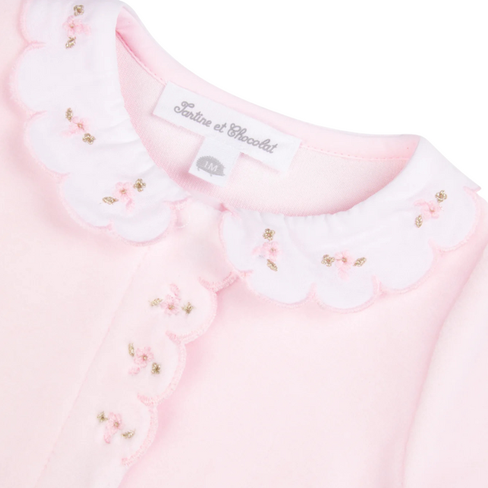 Tartine et Chocolat - Babypakje velours zacht roze met kraagje