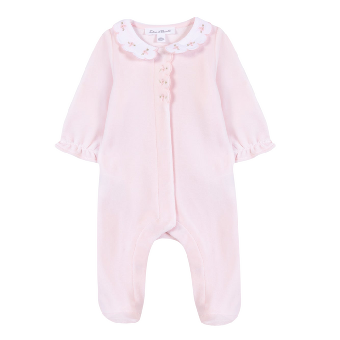 Tartine et Chocolat - Babypakje velours zacht roze met kraagje