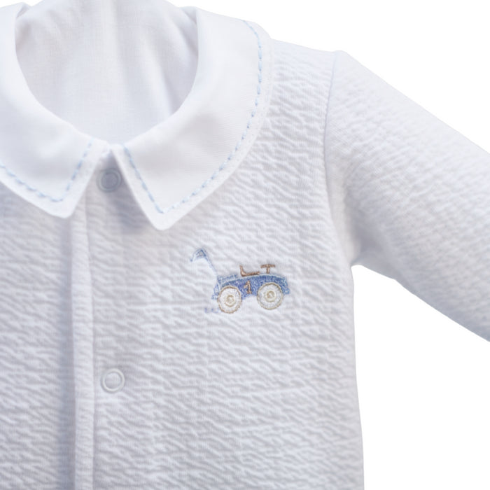 Théophile & Patachou - Casual baby uitzet - Kruippakje jersey gewafeld polo kraag open voorzijde -  Lichtblauw 1 maand