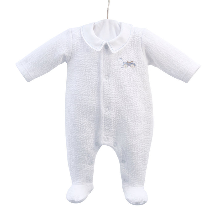 Théophile & Patachou - Casual baby uitzet - Kruippakje jersey gewafeld polo kraag open voorzijde -  Lichtblauw 1 maand