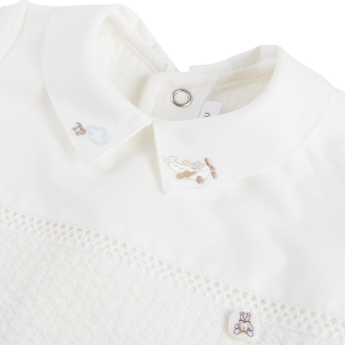 Théophile & Patachou - Casual baby uitzet - Kruippakje gewafeld kant vliegtuig -  Ivoor M:  1M