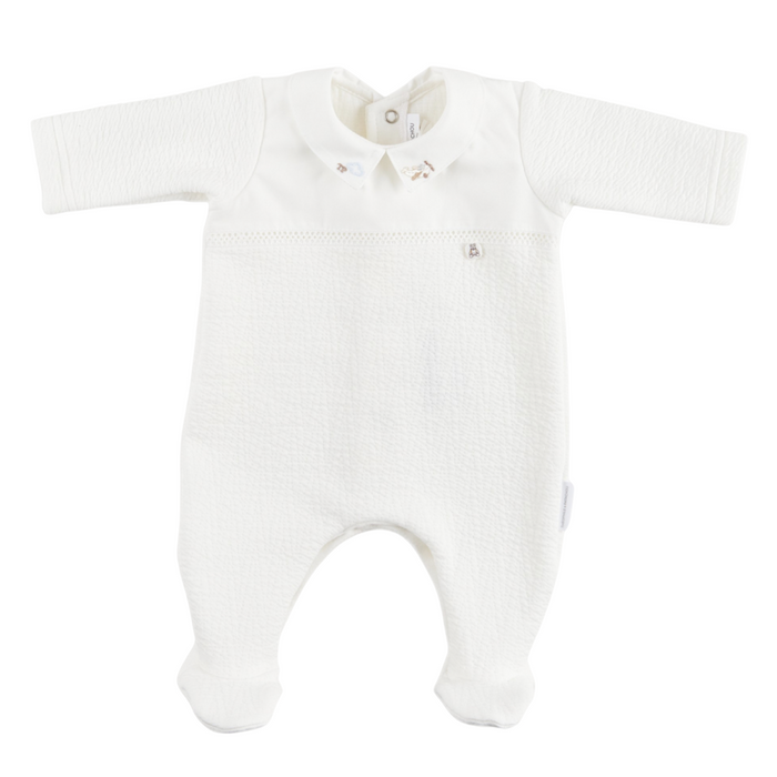 Théophile & Patachou - Casual baby uitzet - Kruippakje gewafeld kant vliegtuig -  Ivoor M:  1M