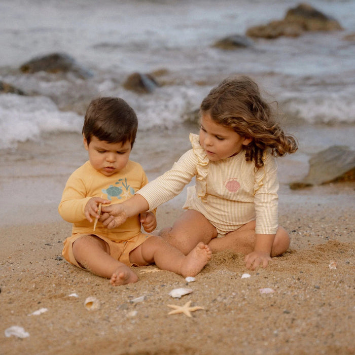 Little Dutch - Zwemshirt lange mouw - Geel - Seashells sunny yellow