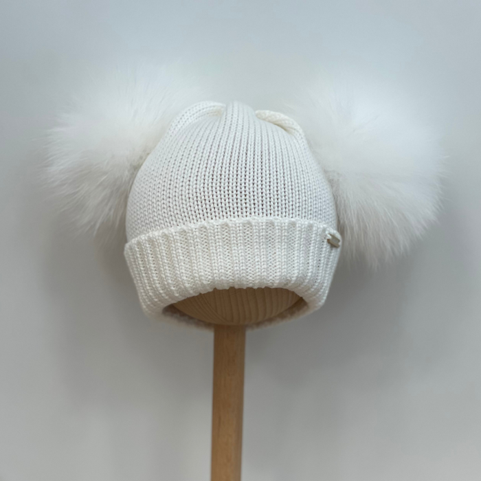 Il Trenino - Wollen muts met dubbele pompon - Wit