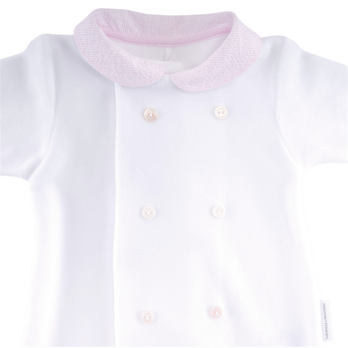 Théophile et Patachou - Kruippakje Velours wit met roze kraagje