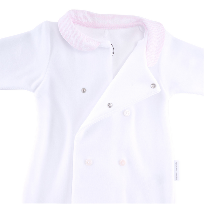 Théophile et Patachou - Kruippakje Velours wit met roze kraagje