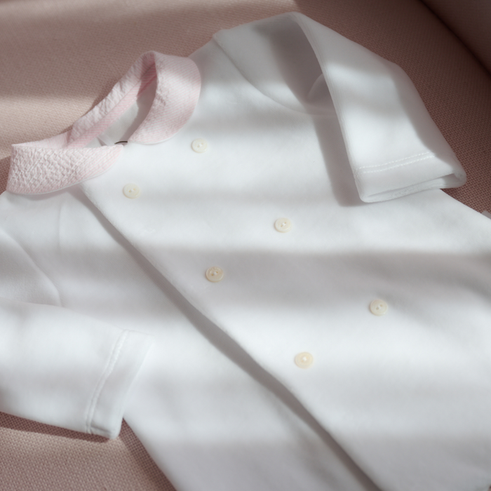 Théophile et Patachou - Kruippakje Velours wit met roze kraagje