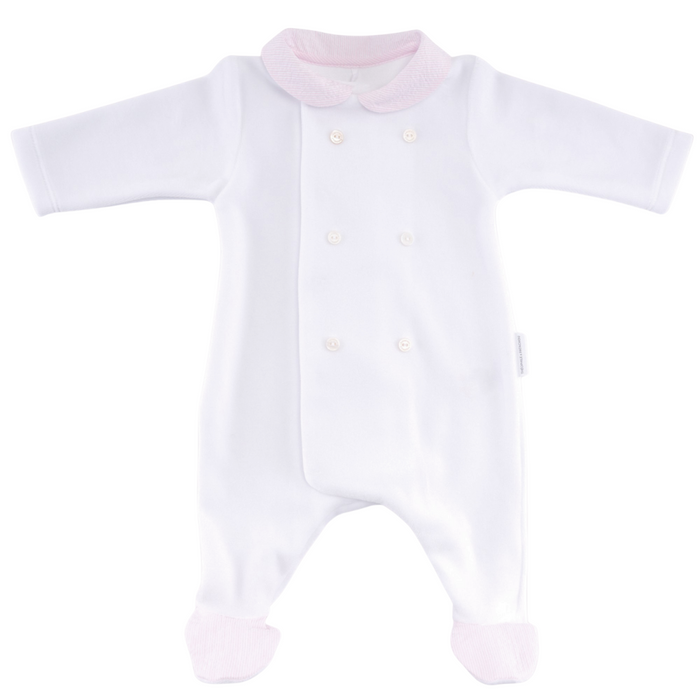 Théophile et Patachou - Kruippakje Velours wit met roze kraagje