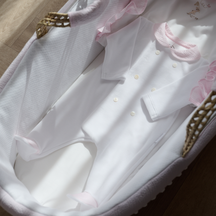 Théophile et Patachou - Kruippakje Velours wit met roze kraagje