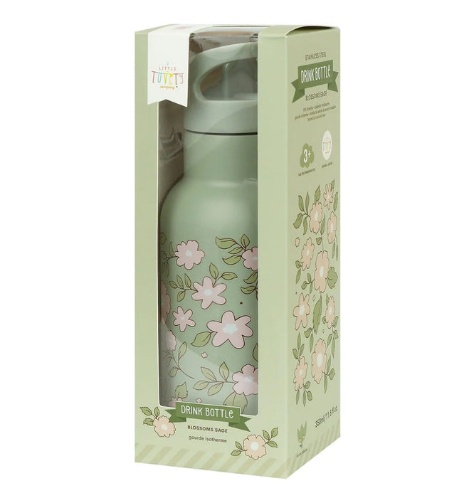 A little lovely Company - RVS drinkfles: Bloesems - saliegroen