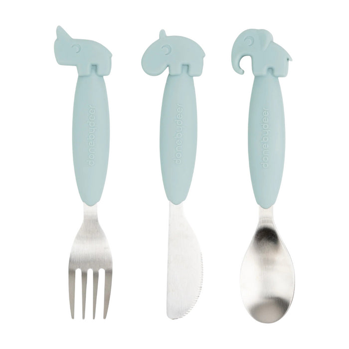 Done by Deer - Easy-grip cutlery set Deer friends Blue