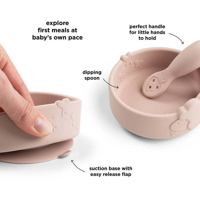 Done by Deer - Silicone Stick&Stay bowl & baby spoon - Sheepy Powder