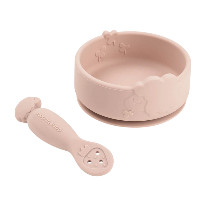Done by Deer - Silicone Stick&Stay bowl & baby spoon - Sheepy Powder