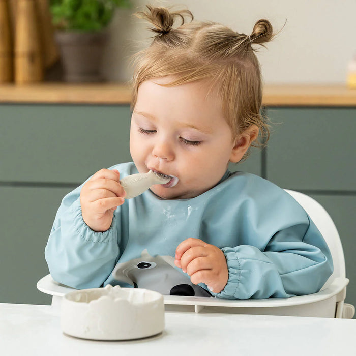 Done by Deer - Silicone Stick&Stay bowl & baby spoon - Sheepy Sand